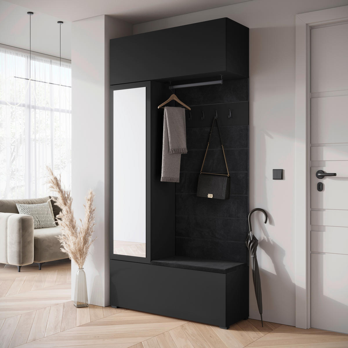 GARDEROBE  in 115/231,9/37,5 cm  - Schwarz, Trend, Holzwerkstoff (115/231,9/37,5cm) - Livetastic