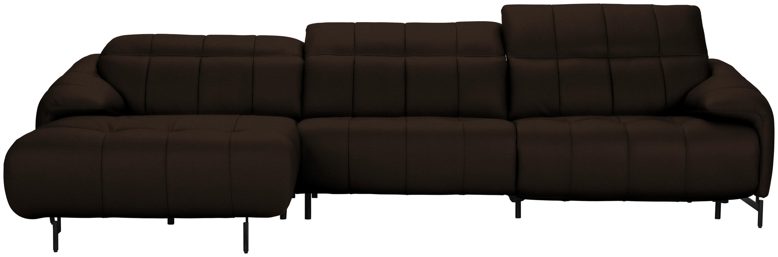 ECKSOFA in Echtleder Dunkelbraun  - Dunkelbraun/Schwarz, Design, Leder/Metall (165/313cm) - Emilio Belluti