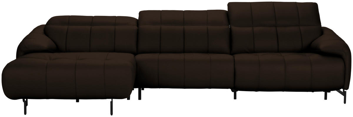 ECKSOFA in Echtleder Dunkelbraun  - Dunkelbraun/Schwarz, Design, Leder/Metall (165/313cm) - Emilio Belluti
