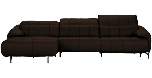 ECKSOFA in Echtleder Dunkelbraun 165/313 cm - Dunkelbraun/Schwarz, Design, Leder/Metall (165/313cm) - Emilio Belluti