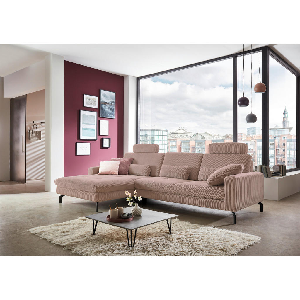 Thumbnail - Carryhome Ecksofa, Altrosa, Textil, 3-Sitzer, Ottomane links, L-Form, 302x178 cm, Goldenes M, Made in EU, Stoffauswahl, ...