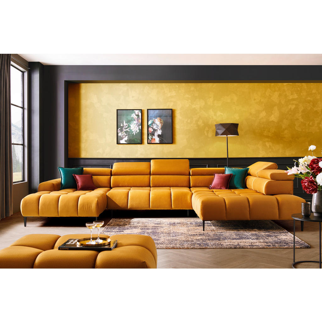 Thumbnail - Welnova Ecksofa, Currygelb, Textil, Uni, 5-Sitzer, U-Form, 385x216 cm, Made in EU, Fsc, Reach, Oeko-Tex® Standard 100, T...