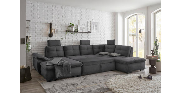 WOHNLANDSCHAFT in Mikrovelours Grau  - Schwarz/Grau, KONVENTIONELL, Kunststoff/Textil (127/334/217cm) - Carryhome