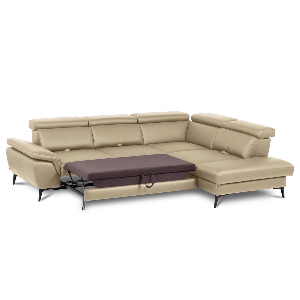 ECKSOFA Lederlook Echtleder Hellgrau  - Hellgrau/Schwarz, Design, Leder/Textil (274/220cm) - Livetastic