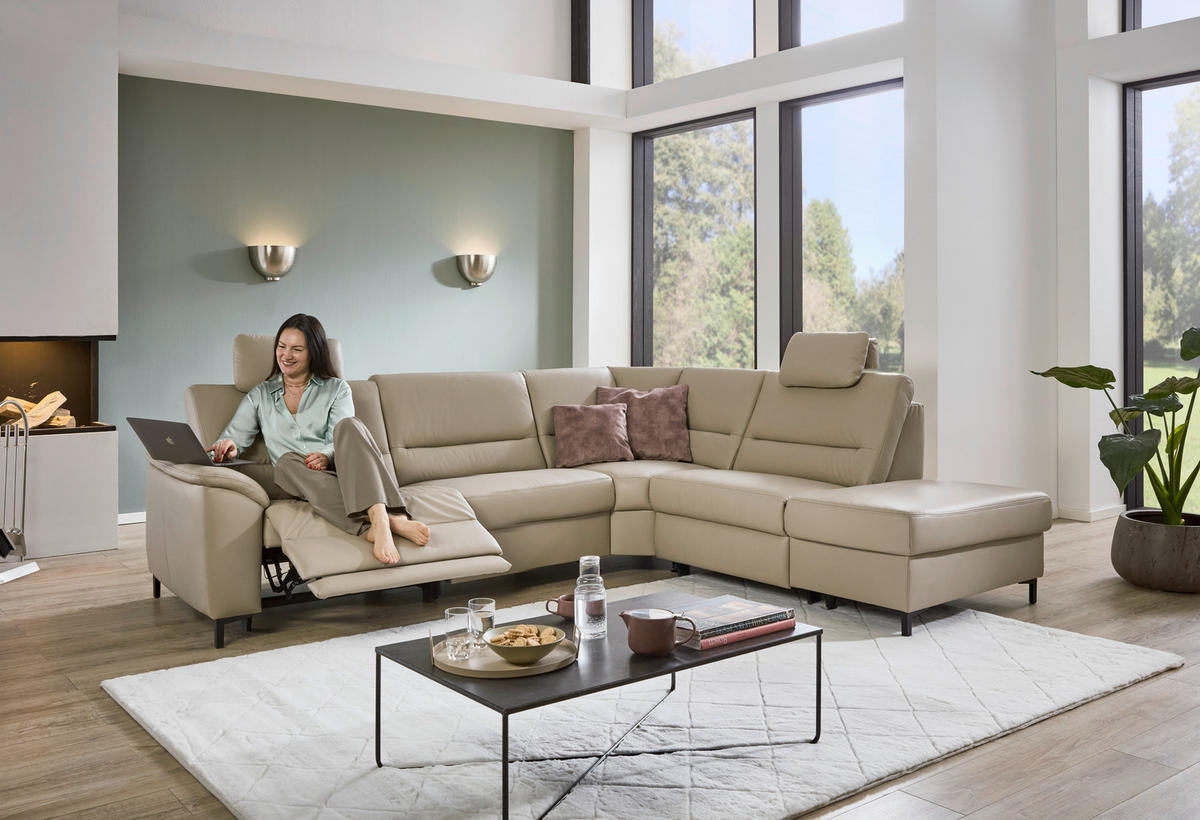 ECKSOFA in Echtleder Perlmutt  - Perlmutt/Schwarz, Konventionell, Leder/Metall (290/247cm) - Beldomo Premium