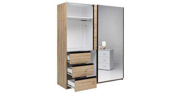 SCHWEBETÜRENSCHRANK  in Eiche Artisan  - Schwarz/Eiche Artisan, KONVENTIONELL, Glas/Holzwerkstoff (175/205/62cm) - Carryhome