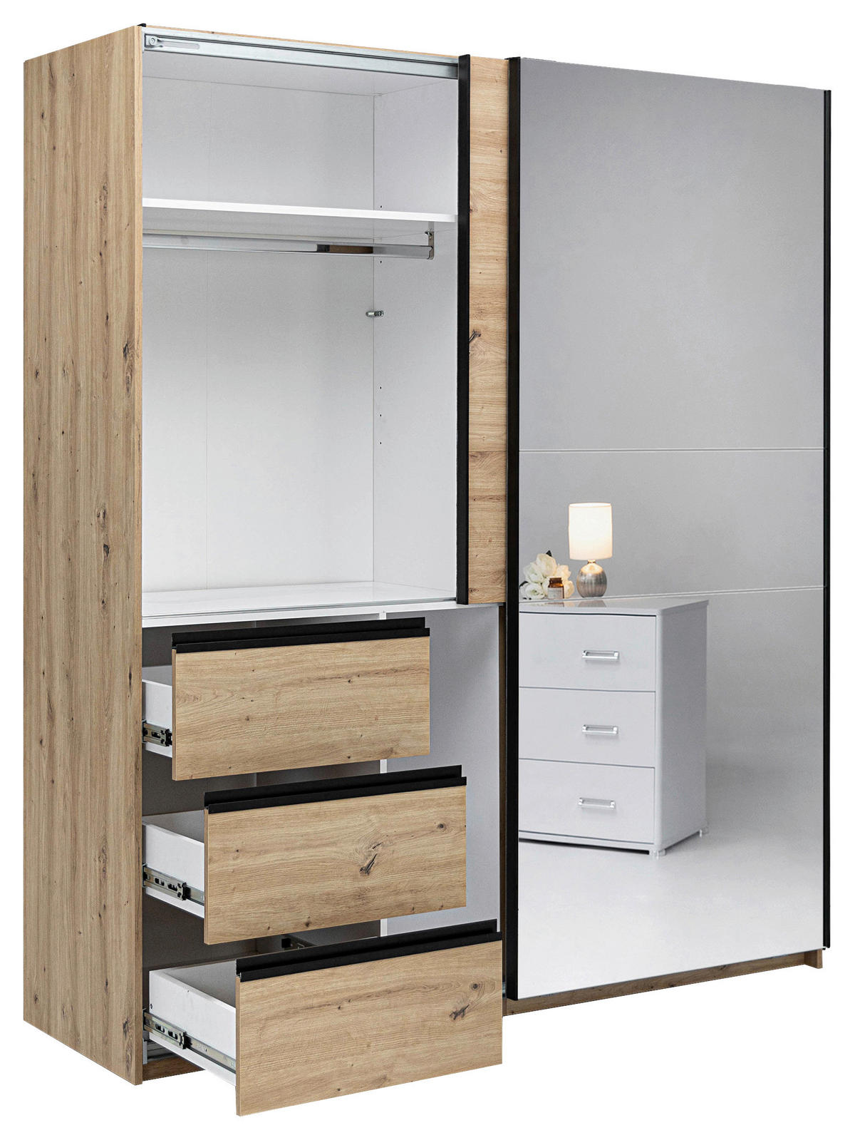 SCHIEBETÜRENSCHRANK 2-türig Eiche Artisan  - Schwarz/Eiche Artisan, MODERN, Holzwerkstoff/Metall (215/205/61,5cm) - Boxxx