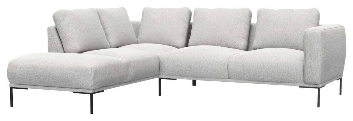 ECKSOFA Hellgrau Webstoff, Flachgewebe  - Hellgrau/Schwarz, Design, Textil/Metall (206/252cm) - Livetastic