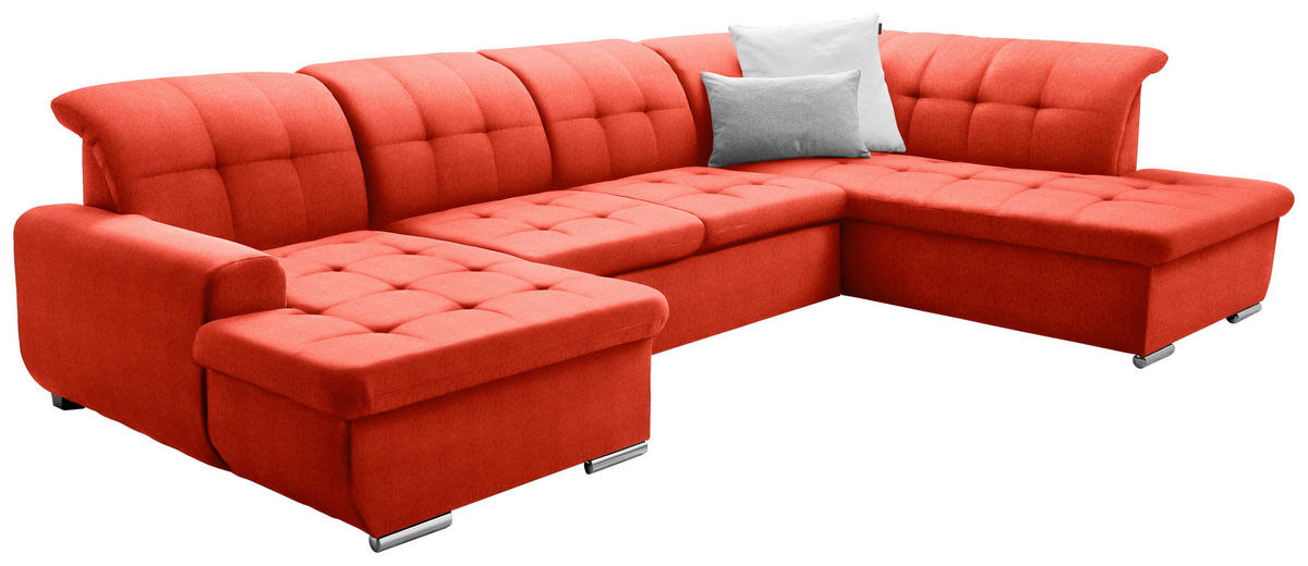 WOHNLANDSCHAFT in Flachgewebe Rot  - Silberfarben/Rot, Design, Textil/Metall (145/342/208cm) - Cantus