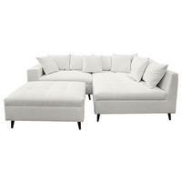 Ecksofa inkl. Hocker in Bouclé Hellgrau  - Hellgrau/Schwarz, Design, Holz/Textil (247/174cm) - MID.YOU