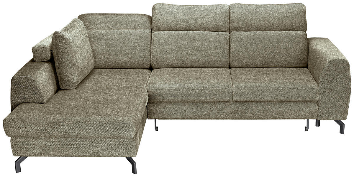 ECKSOFA Olivgrün Chenille  - Schwarz/Olivgrün, KONVENTIONELL, Textil/Metall (185/266cm) - Carryhome