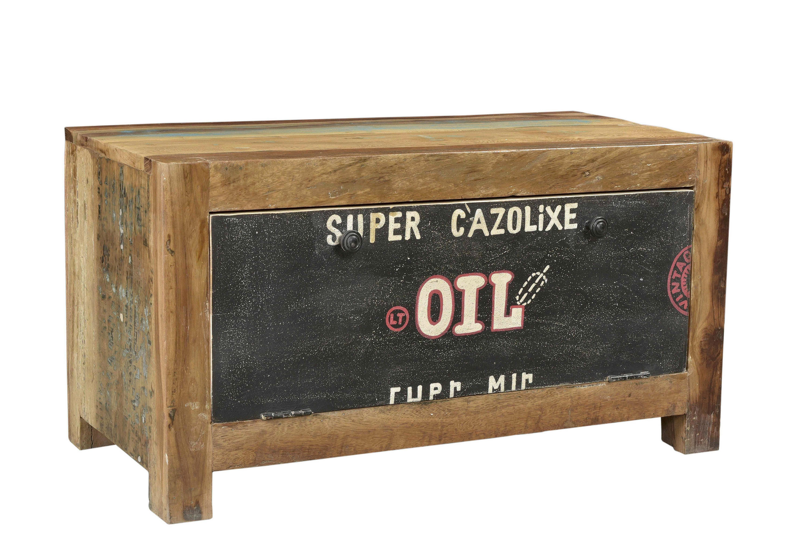 SCHUHSCHRANK Altholz massiv Multicolor, Naturfarben  - Multicolor/Schwarz, Design, Holz/Metall (85/45/40cm) - MID.YOU