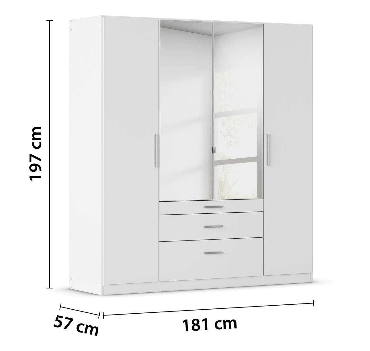 DREHTÜRENSCHRANK 181/197/54 cm,  in Weiß, 4-türig  - Alufarben/Weiß, KONVENTIONELL, Glas/Holzwerkstoff (181/197/54cm) - home24