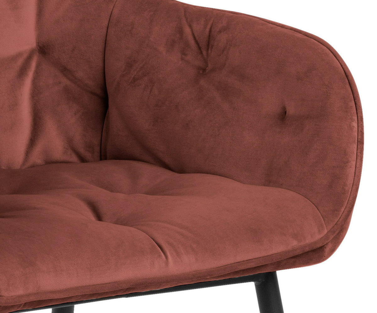 STOL MED ARMSTÖD sammet  - korall/svart, Trend, metall/textil (58/83/55cm)