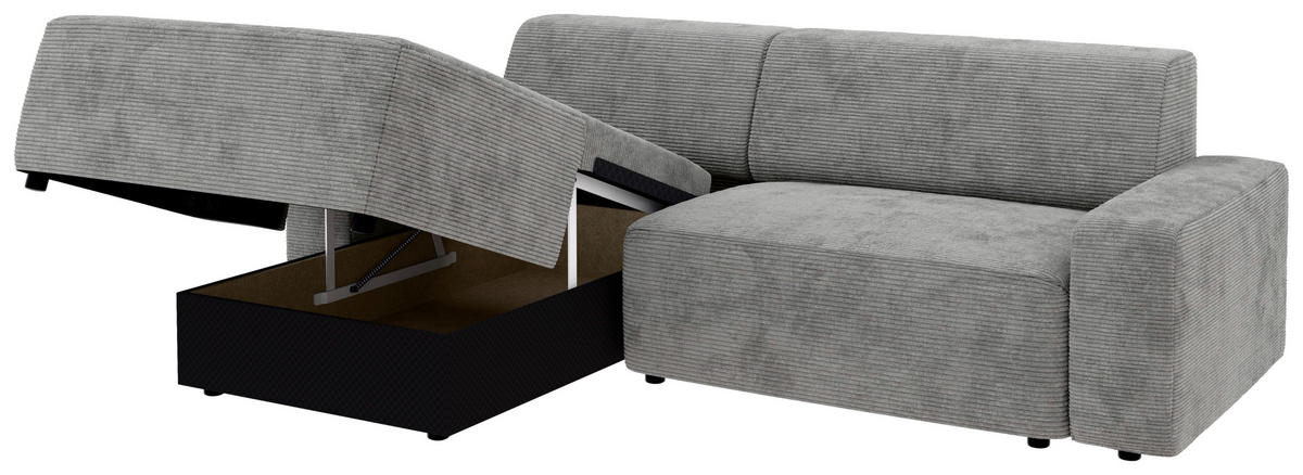 ECKSOFA in Cord Grau  - Schwarz/Grau, Modern, Kunststoff/Textil (162/246cm) - Trendmanufaktur