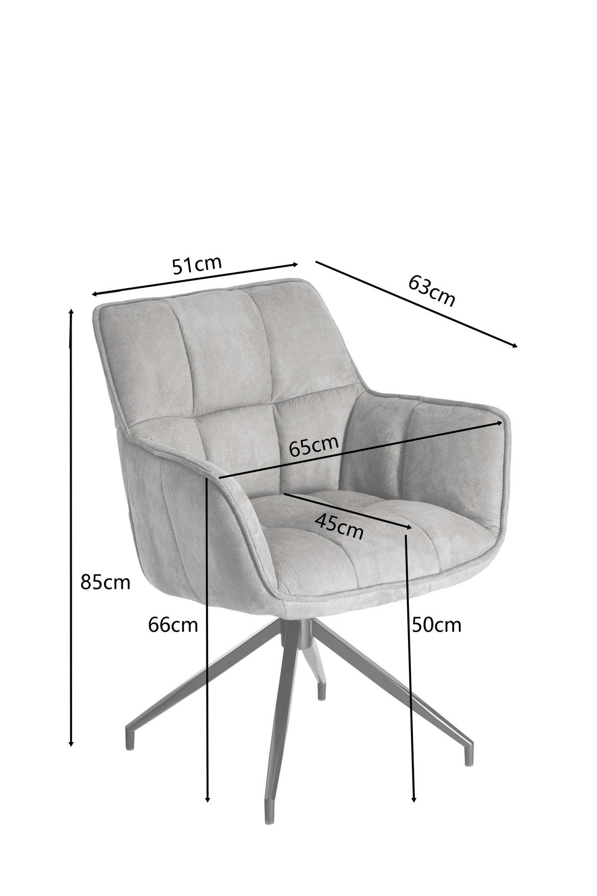 ARMLEHNSTUHL  Sitzfläche 360° drehbar, inklusive Armlehnen, automatische Rückholfunktion Mikrofaser  - Anthrazit/Schwarz, Design, Textil/Metall (65/85/63cm) - Novel