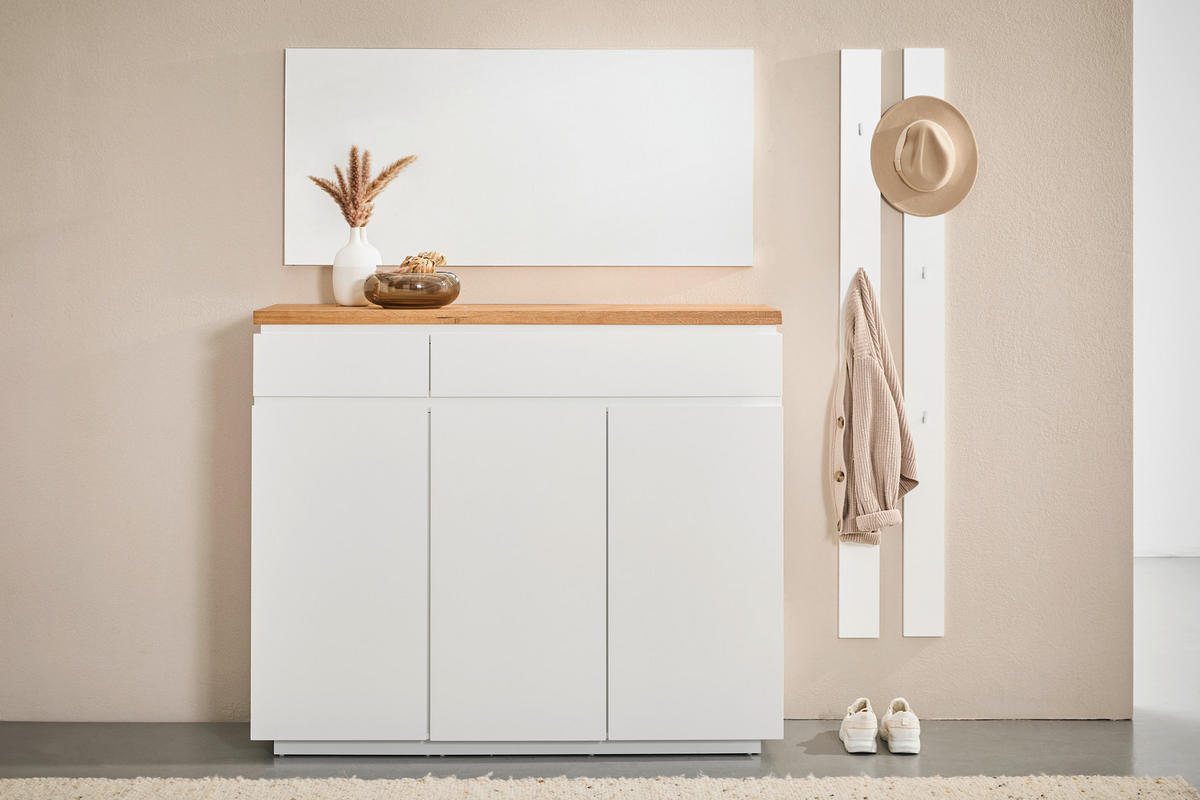 SCHUHSCHRANK Eiche massiv Weiß, Eichefarben  - Eichefarben/Weiß, KONVENTIONELL, Holz/Holzwerkstoff (136/115/41,5cm) - Novel