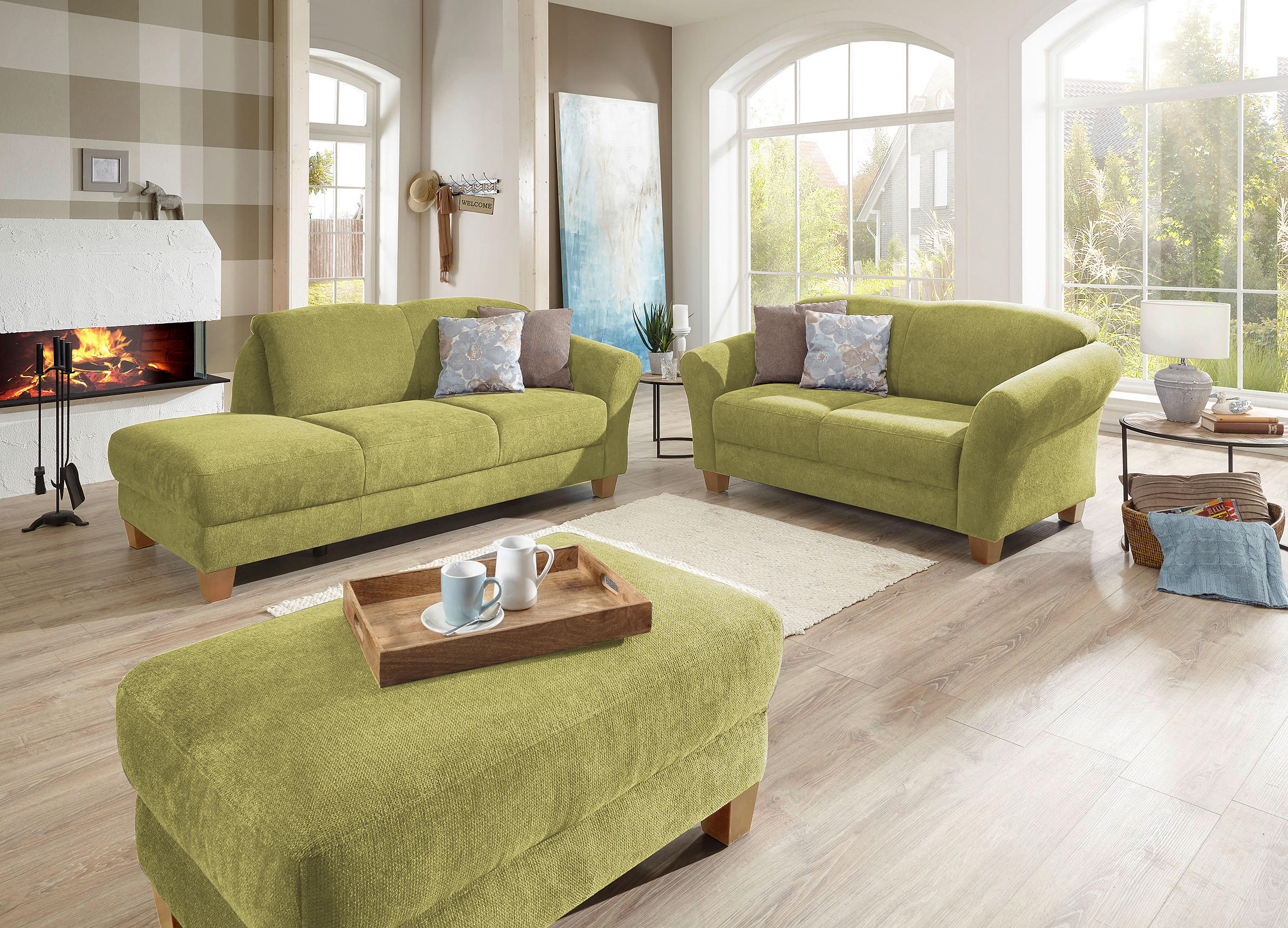 RÉCAMIERE in Flachgewebe Grün  - Naturfarben/Grün, Konventionell, Holz/Textil (194/84/91cm) - Sit & More