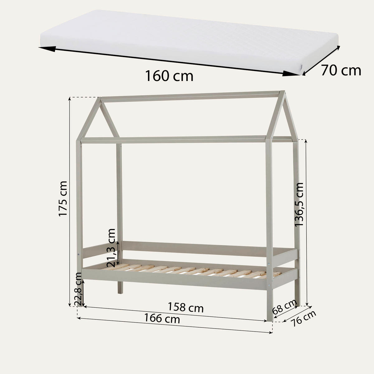 HAUSBETT Rollrost 70/160 cm  - Naturfarben/Grau, MODERN, Holz (70/160cm) - MID.YOU