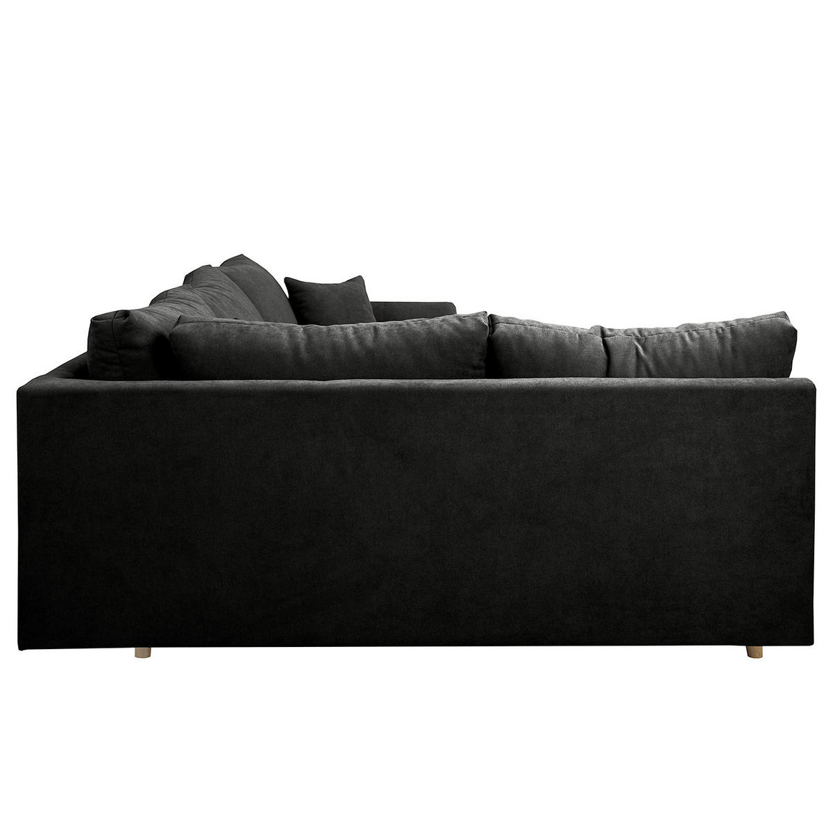 ECKSOFA inkl. Hocker Ariella Schwarz Mikrofaser Rückenkissen, Hocker  - Schwarz/Naturfarben, Design, Holz/Textil (161/231cm) - Livetastic