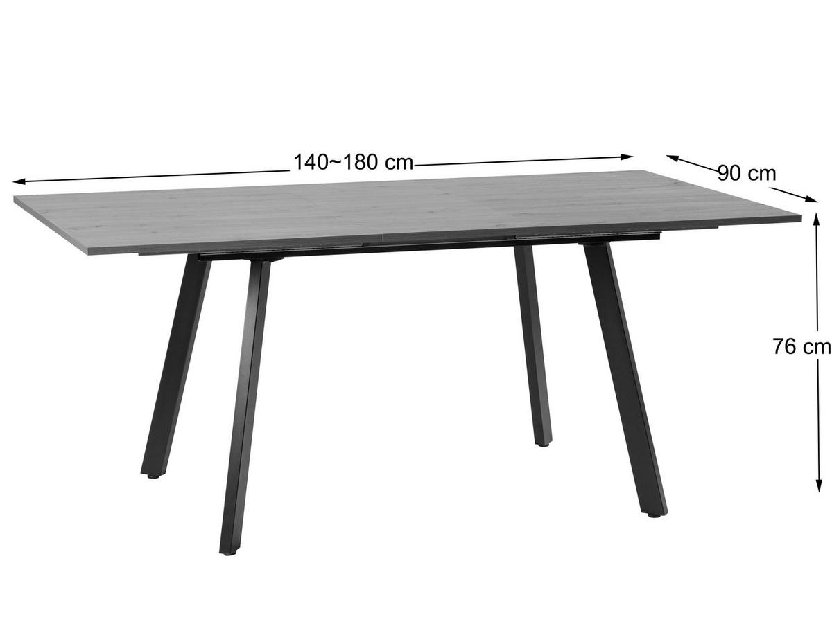 ESSTISCH 140/180/90/76 cm Nachbildung  Metall, Holzwerkstoff ausziehbar rechteckig Schwarz, Eiche Artisan  - Schwarz/Eiche Artisan, MODERN, Holzwerkstoff/Metall (140/180/90/76cm) - Livetastic