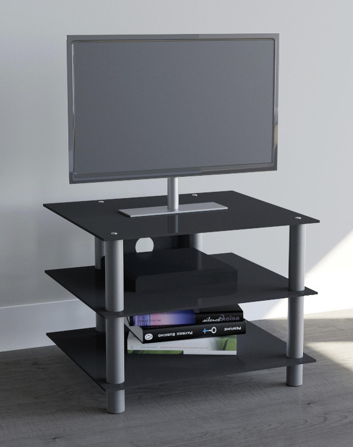 Phonotisch in Schwarz/ - Silberfarben/Schwarz, Konventionell, Glas/Metall (60/45/42cm) - MID.YOU