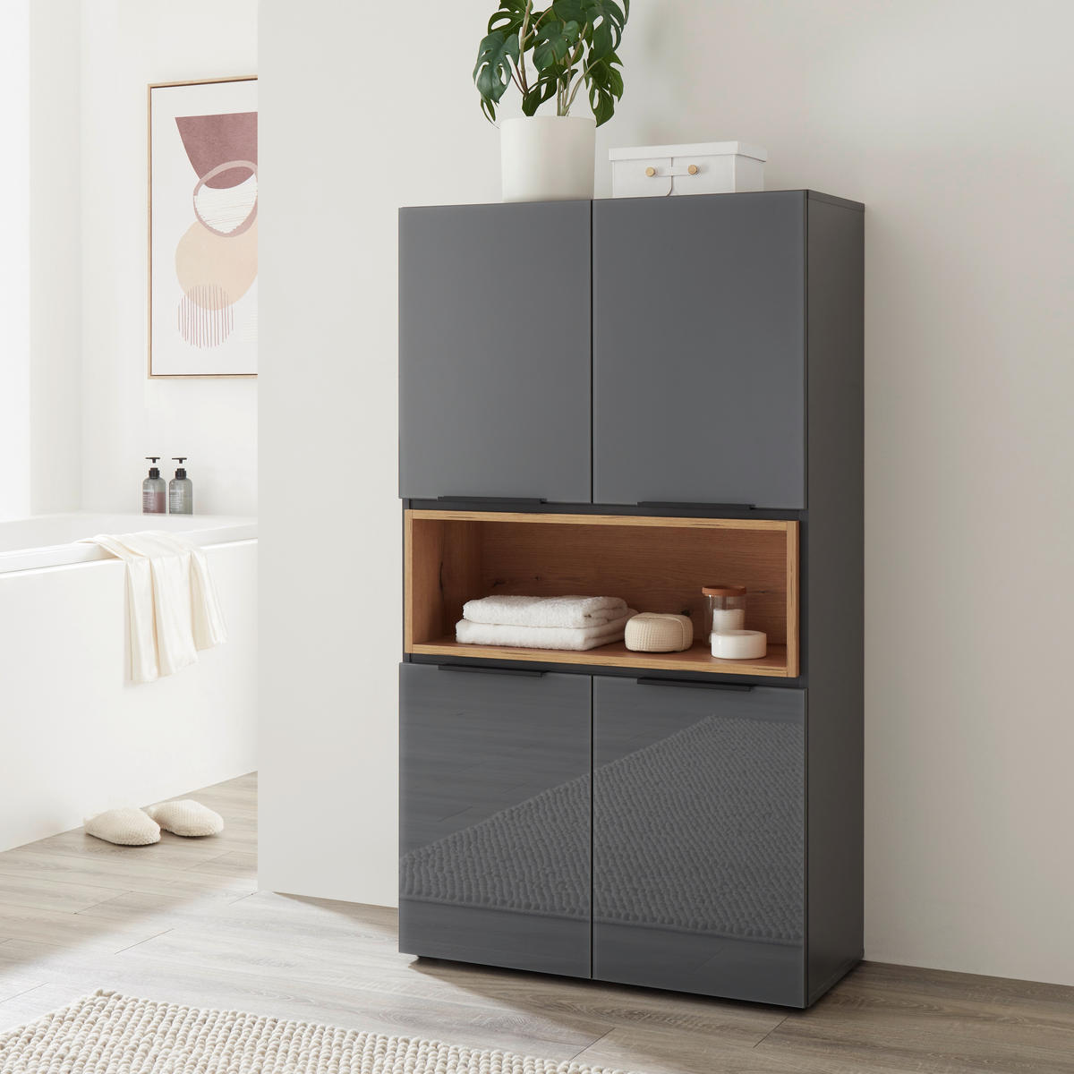 MAGASSZEKRÉNY 80/141,5/35 cm  - tölgyfa színű/fekete, Design, műanyag/faalapú anyag (80/141,5/35cm) - home24