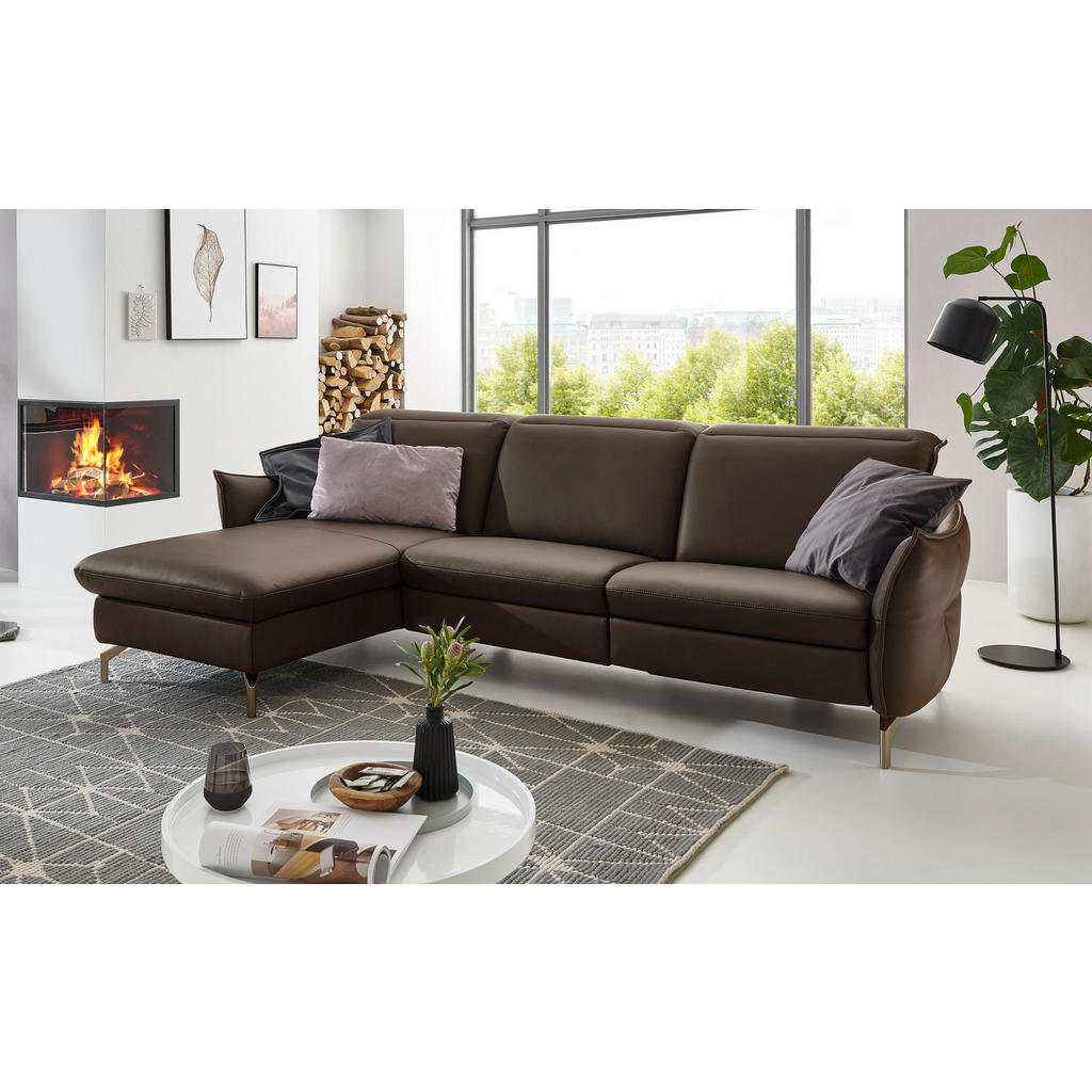 Thumbnail - Livetastic Ecksofa, Dunkelbraun, Textil, 4-Sitzer, Ottomane links, L-Form, 233x179 cm, Hocker erhältlich, Armteil links,...