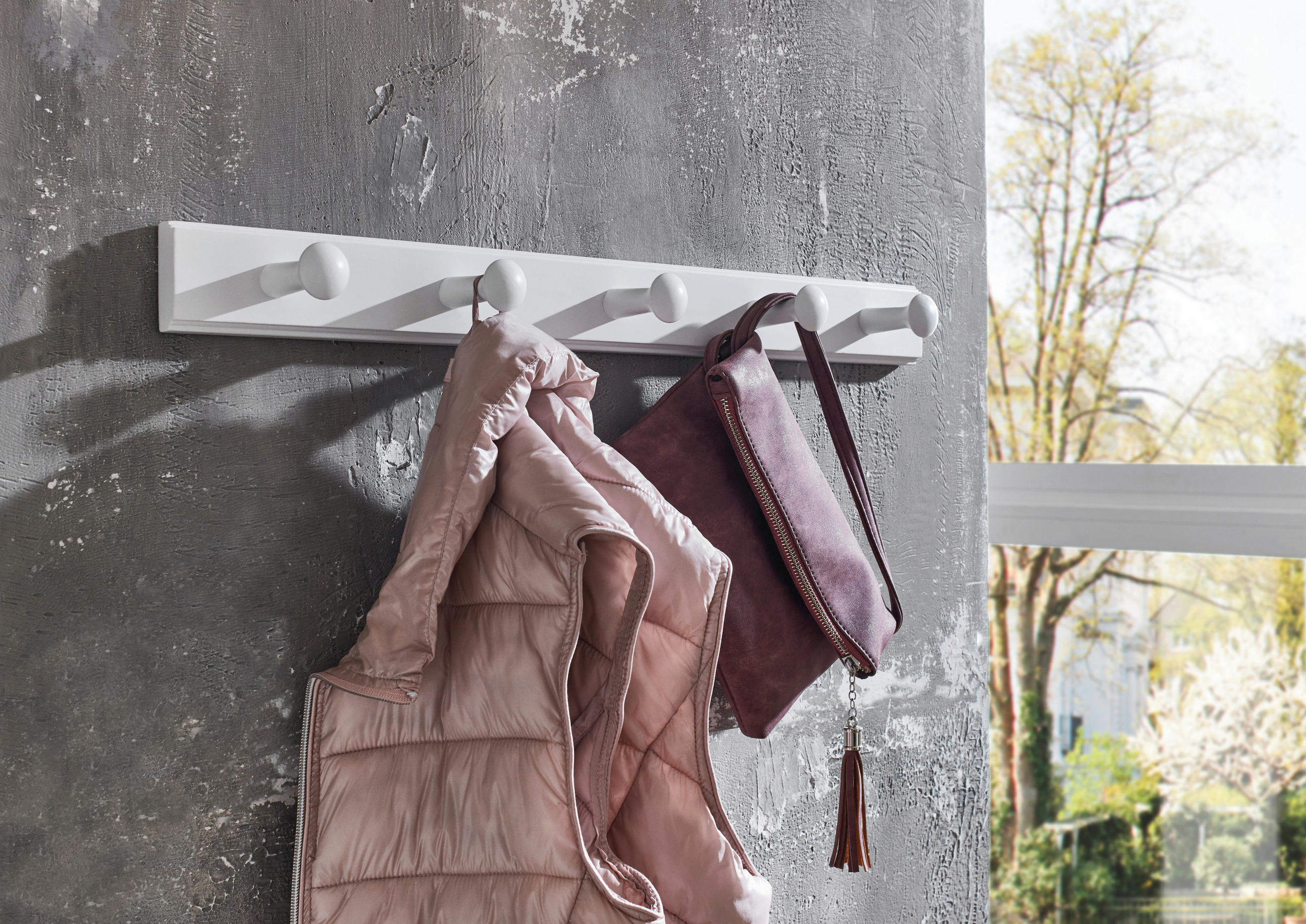 STENSKI OBEŠALNIK - bela, Design, les (60/6/8cm) - Carryhome