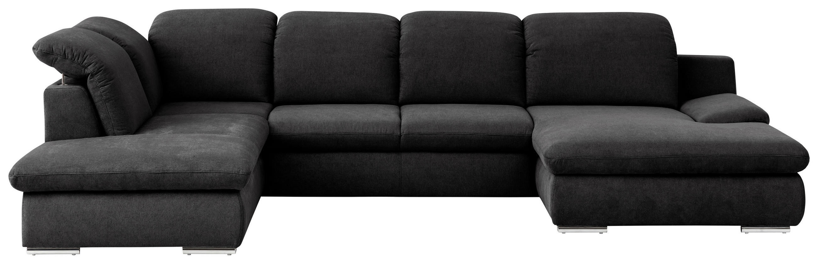 WOHNLANDSCHAFT Schwarz Chenille  - Chromfarben/Schwarz, Design, Textil/Metall (212/353/165cm) - Livetastic