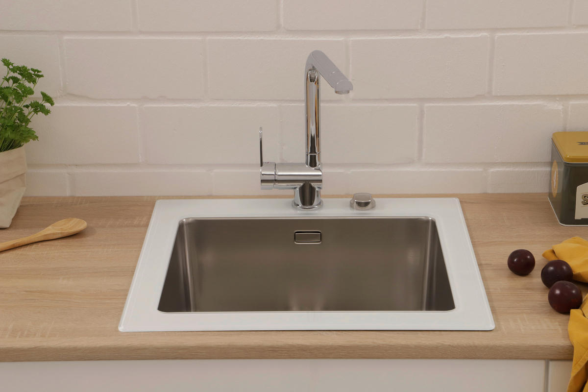 SPÜLE 1720NEWYORK55X53W  - Weiß, Trend, Glas/Metall (55/21/53cm) - Respekta