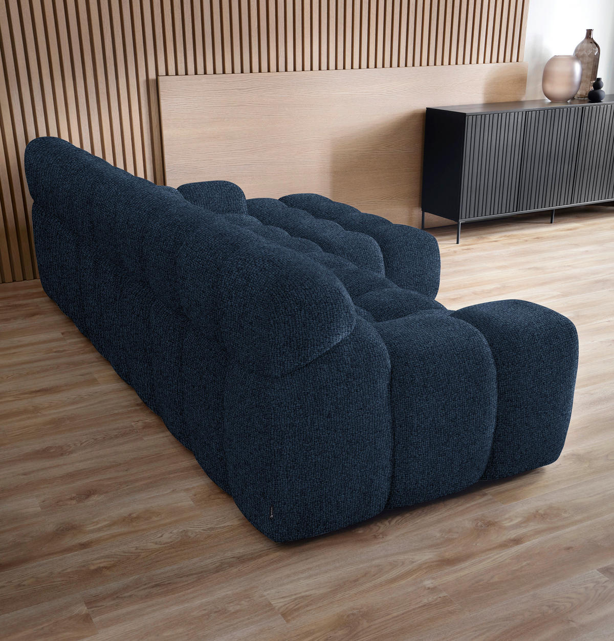 Ecksofa inkl. Funktion Dunkelblau Webstoff  - Schwarz/Dunkelblau, MODERN, Kunststoff/Textil (297/180cm) - Welnova