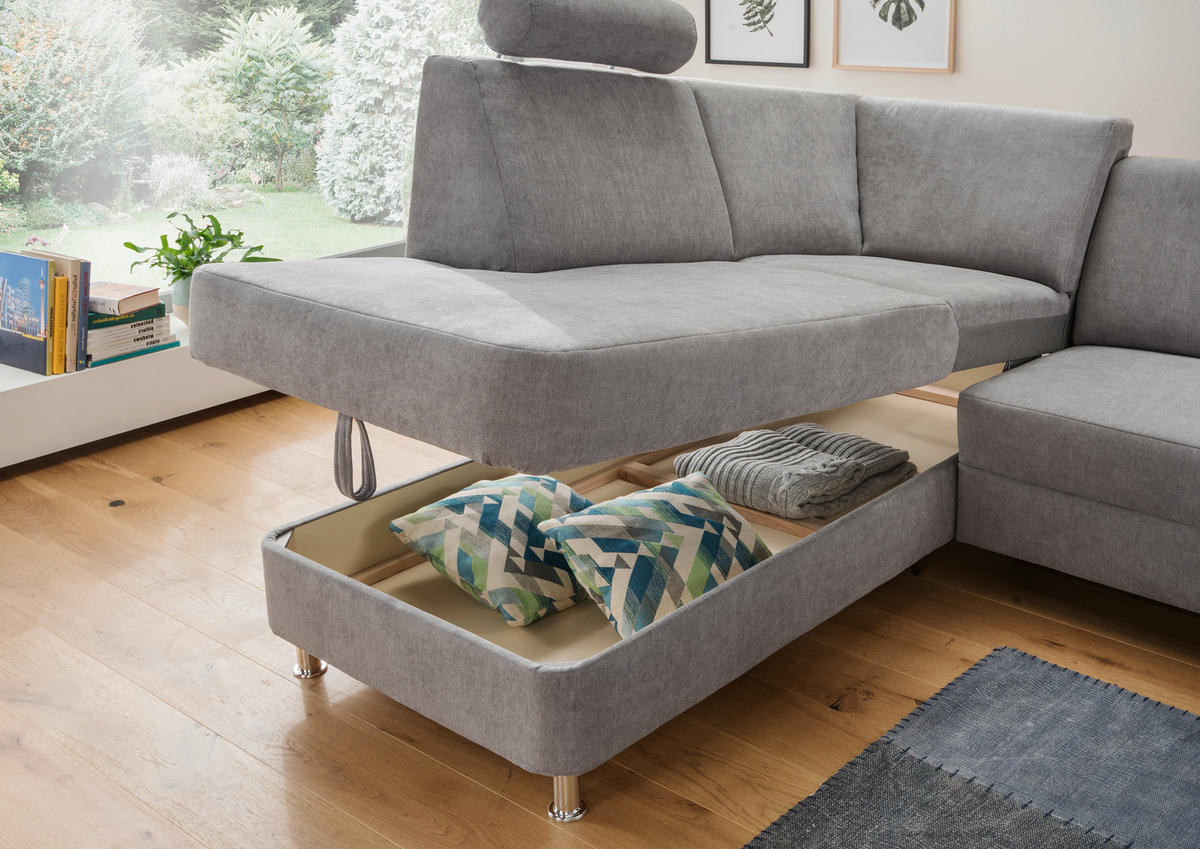 WOHNLANDSCHAFT in Chenille Grau  - Chromfarben/Multicolor, Design, Kunststoff/Textil (198/301/165cm) - Xora