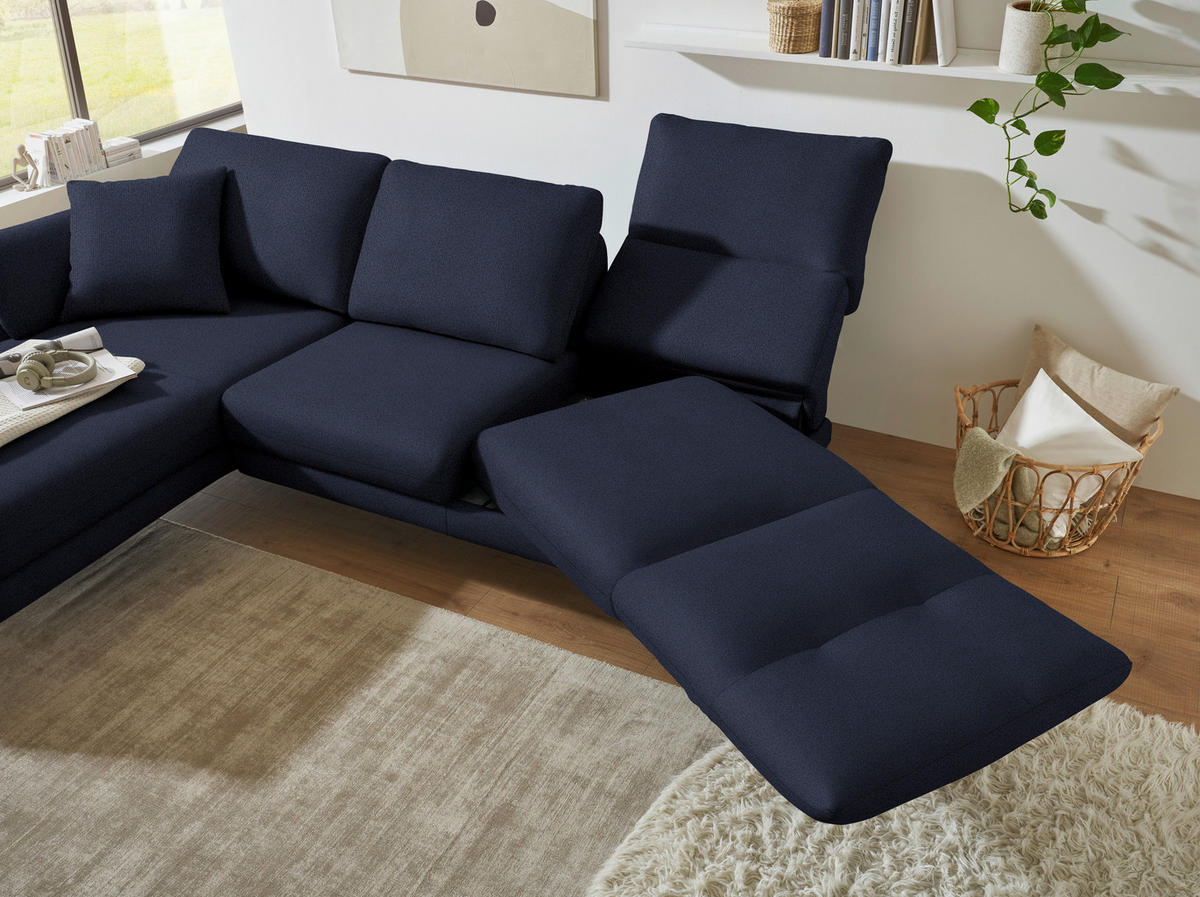 ECKSOFA  in Flachgewebe Blau  175-224/255-365 cm  - Blau/Schwarz, Design, Textil/Metall (175-224/255-365cm) - Dieter Knoll