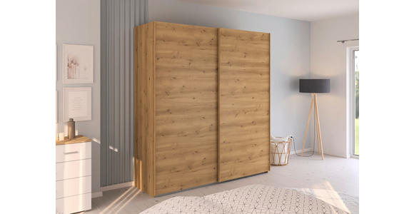 SCHWEBETÜRENSCHRANK  in Eichefarben  - Eichefarben, Design, Holzwerkstoff/Kunststoff (201/223/68cm) - Novel