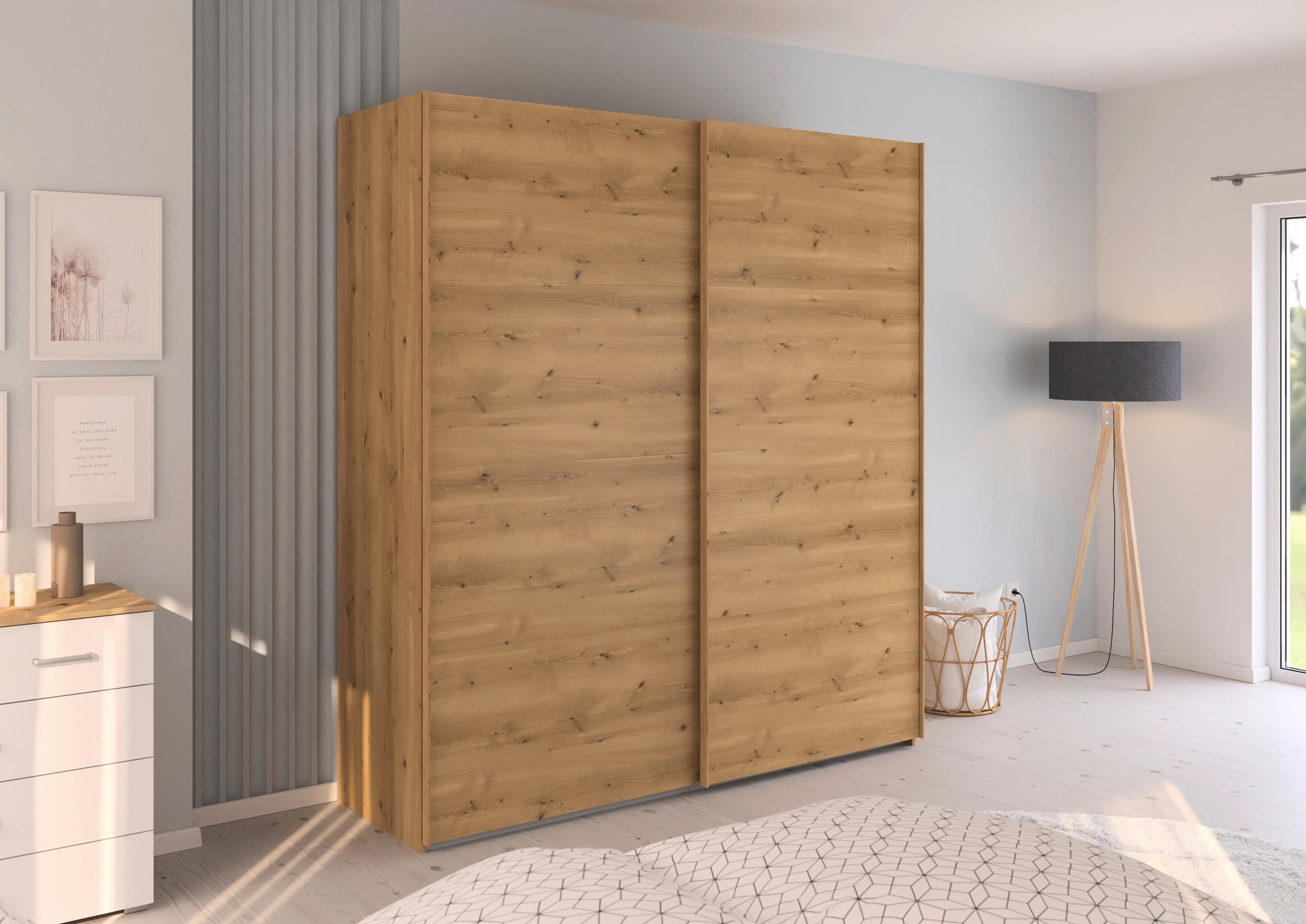 SCHWEBETÜRENSCHRANK 201/223/68 cm 2-türig Eichefarben  - Eichefarben, Design, Holzwerkstoff/Kunststoff (201/223/68cm) - Novel