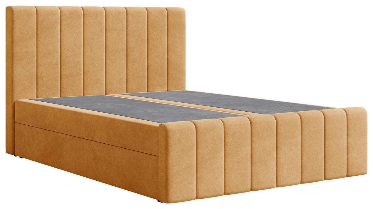 BOXBETT 160/200 cm,  in Currygelb, Bettkasten, Topper, H2 + H3 = mittel + fest  - Currygelb/Schwarz, MODERN, Holz/Kunststoff (160/200cm) - Livetastic