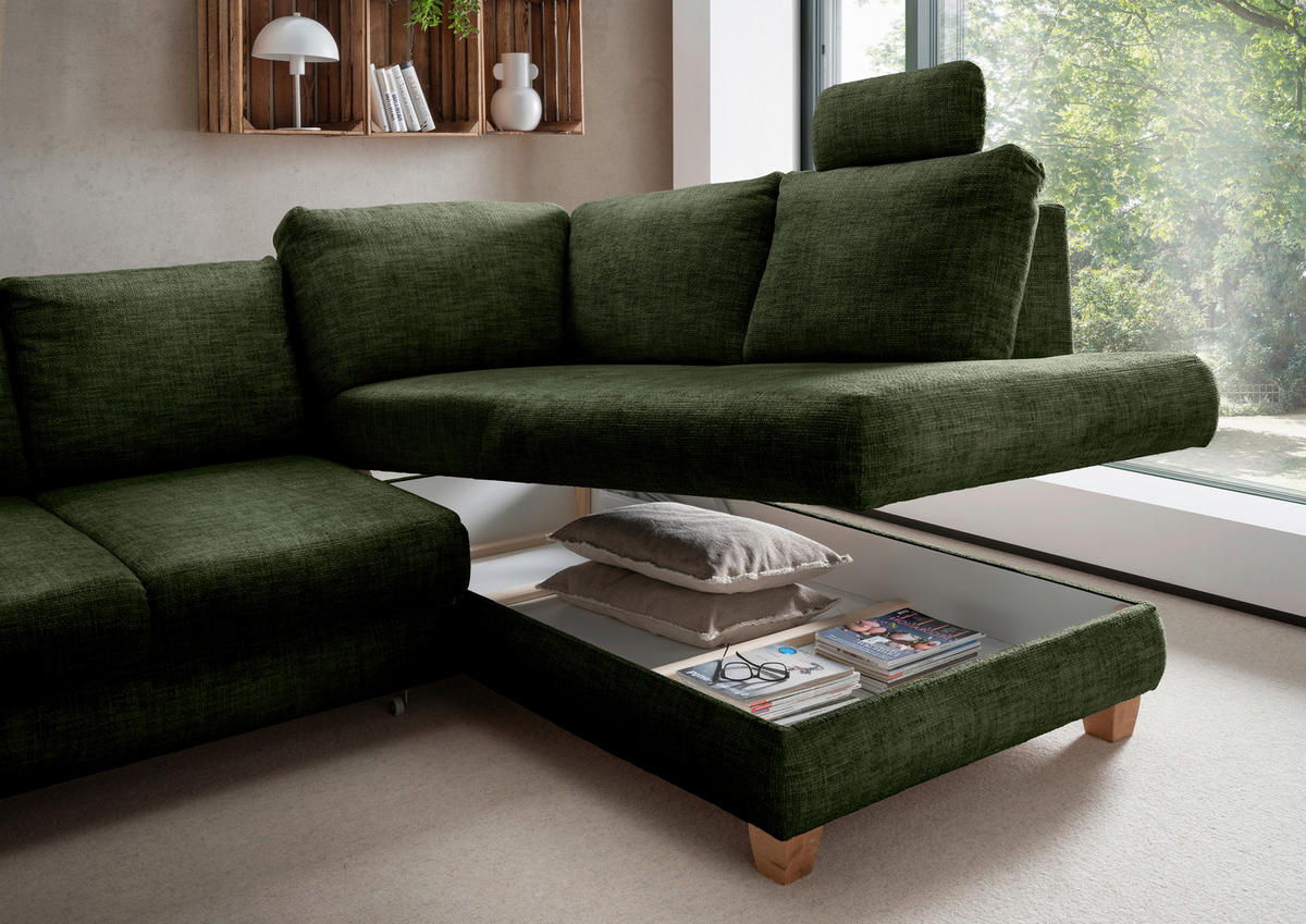ECKSCHLAFSOFA in Struktur Dunkelgrün  - Wildeiche/Dunkelgrün, MODERN, Holz/Textil (265/206cm) - Livetastic