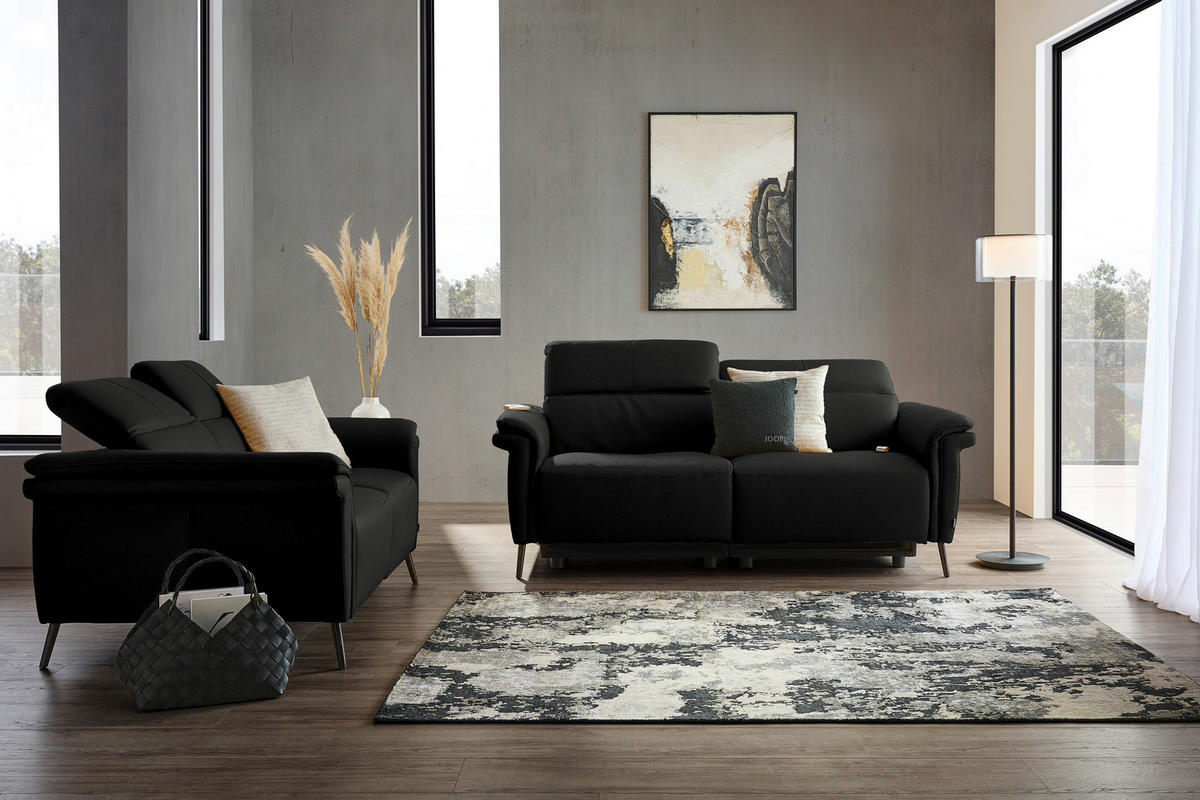 3-SITZER-SOFA Echtleder Schwarz  - Schwarz, Design, Leder/Metall (210/79/104cm) - Belluti