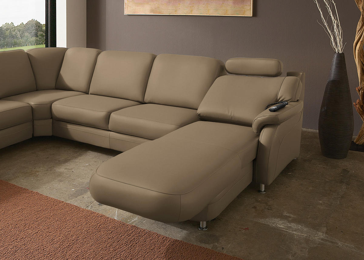 WOHNLANDSCHAFT  in Echtleder Khaki  - Khaki/Alufarben, KONVENTIONELL, Leder/Metall (239/329/165cm) - Beldomo Premium