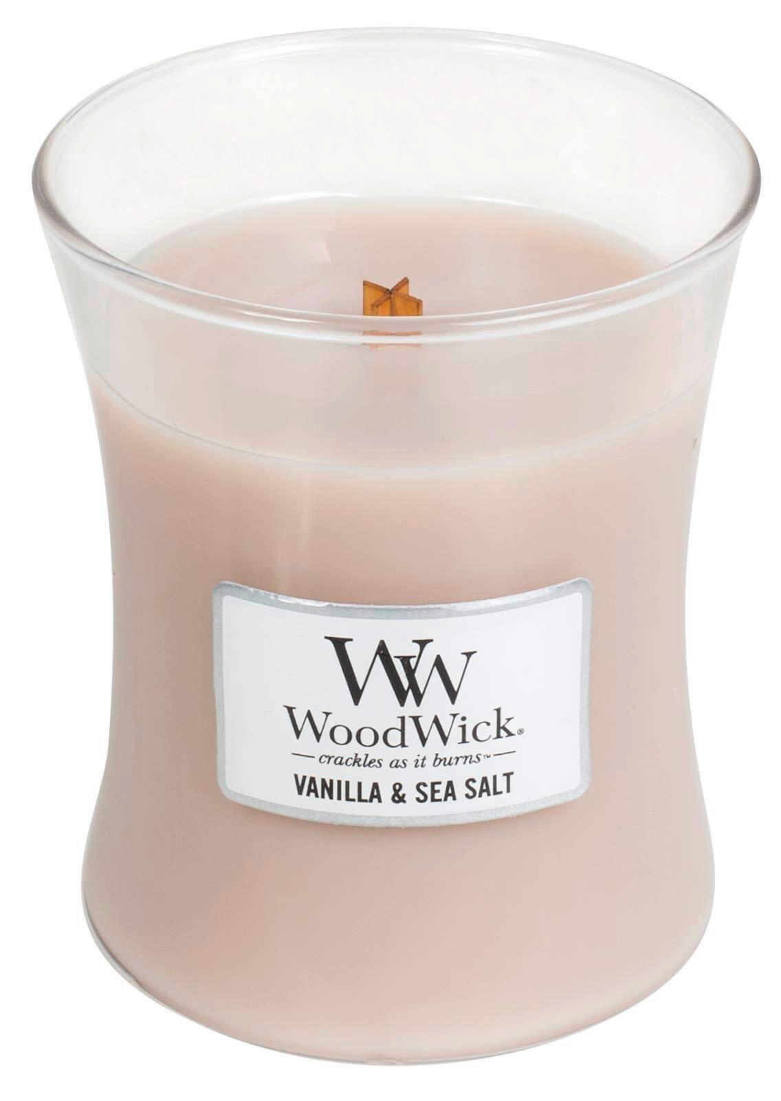 DIŠEČA SVEČA - bež, Basics, steklo/les (10/11/10cm) - WoodWick