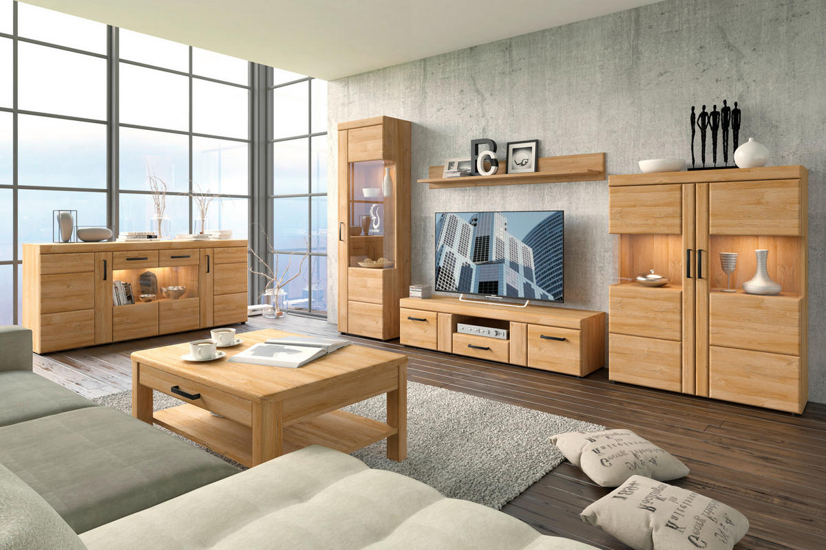 TV-ELEMENT barve hrasta  - barve kroma/črna, Design, umetna masa/leseni material (157/40/41cm) - Landscape