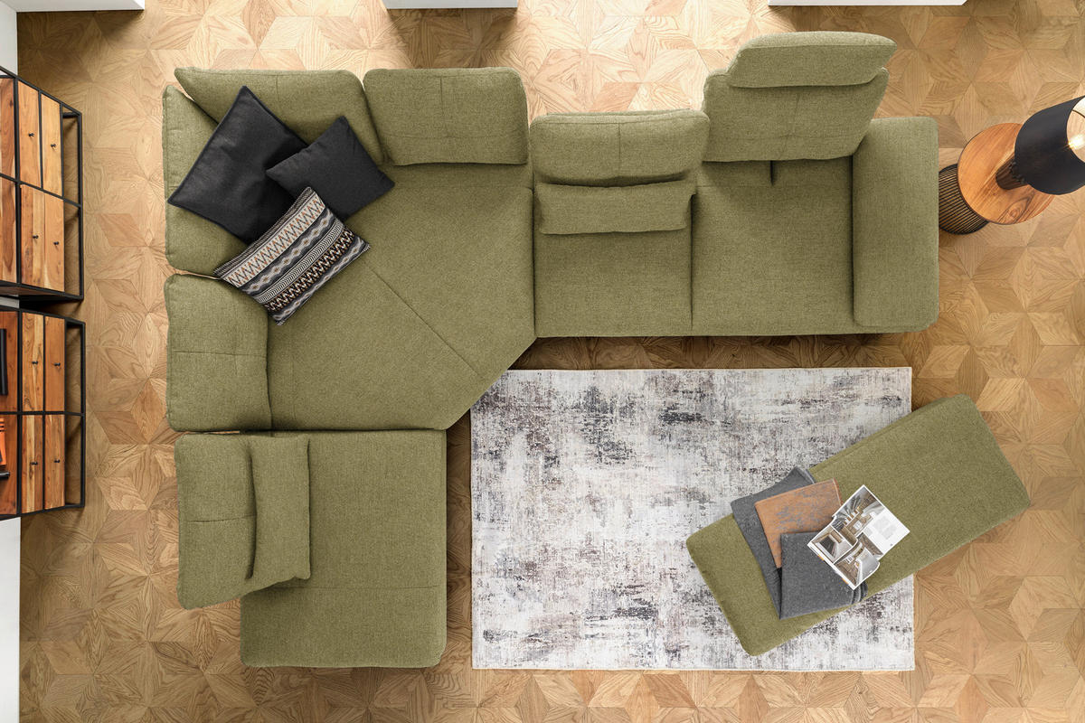 ECKSOFA in Flachgewebe Olivgrün  - Schwarz/Olivgrün, Design, Textil/Metall (271/344cm) - Chilliano