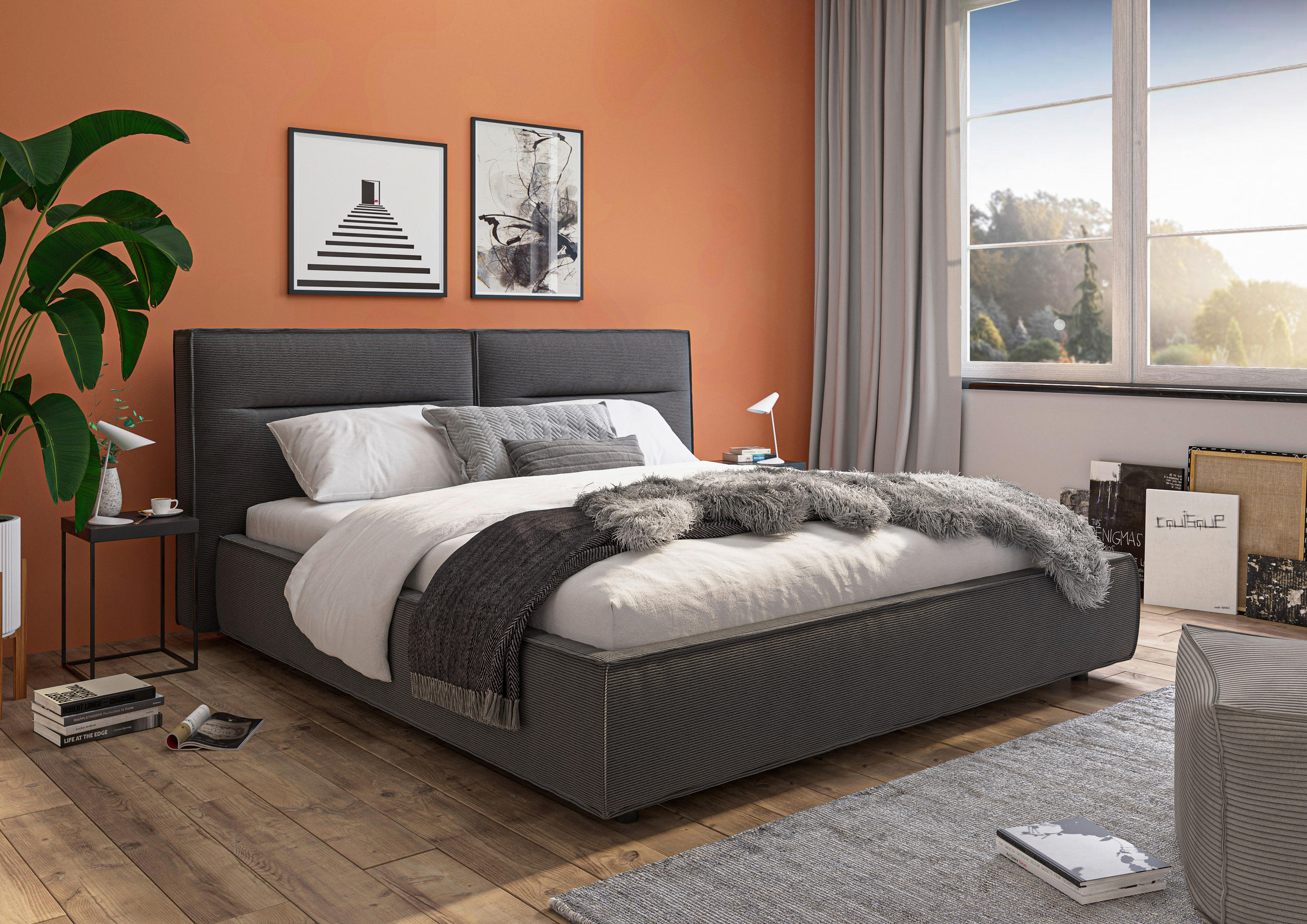 POLSTERBETT 180/200 cm  in Anthrazit  - Anthrazit/Schwarz, Design, Kunststoff/Textil (180/200cm) - Lomoco