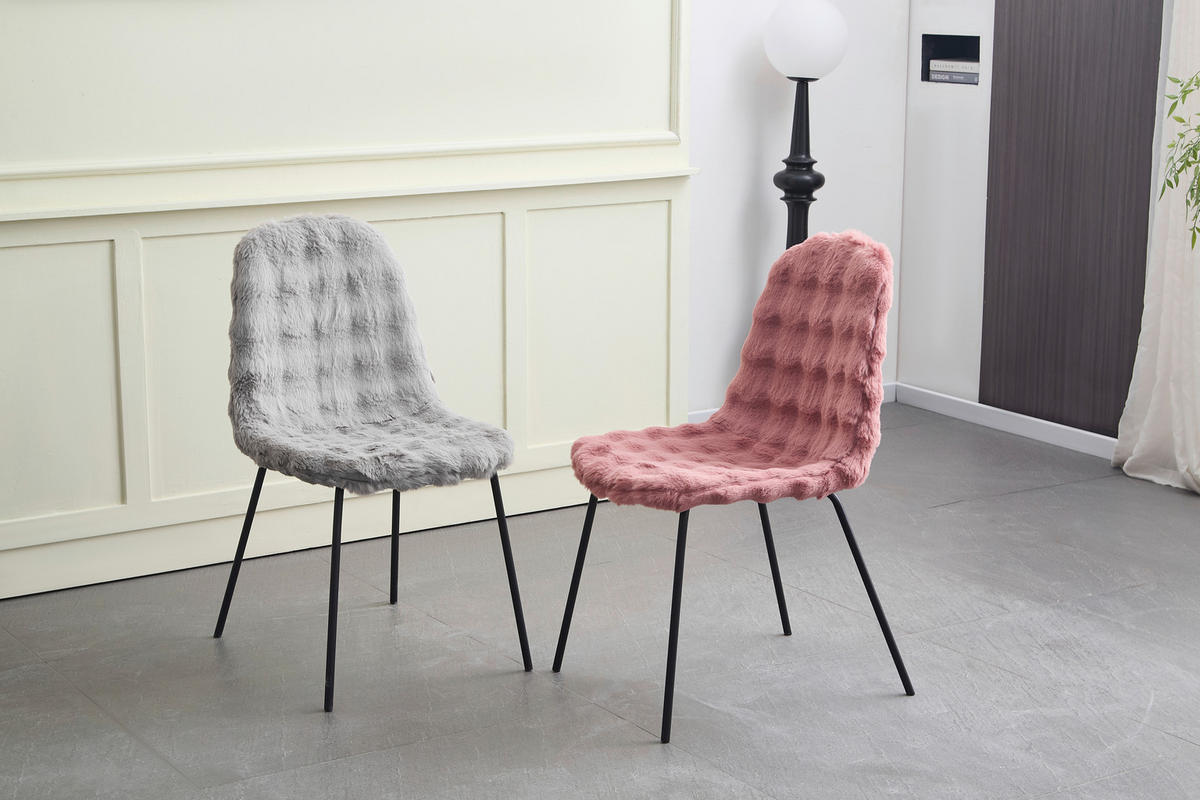 STUHL   Plüsch  Grau  - Schwarz/Grau, Design, Textil/Metall (44/87/53cm) - Milino