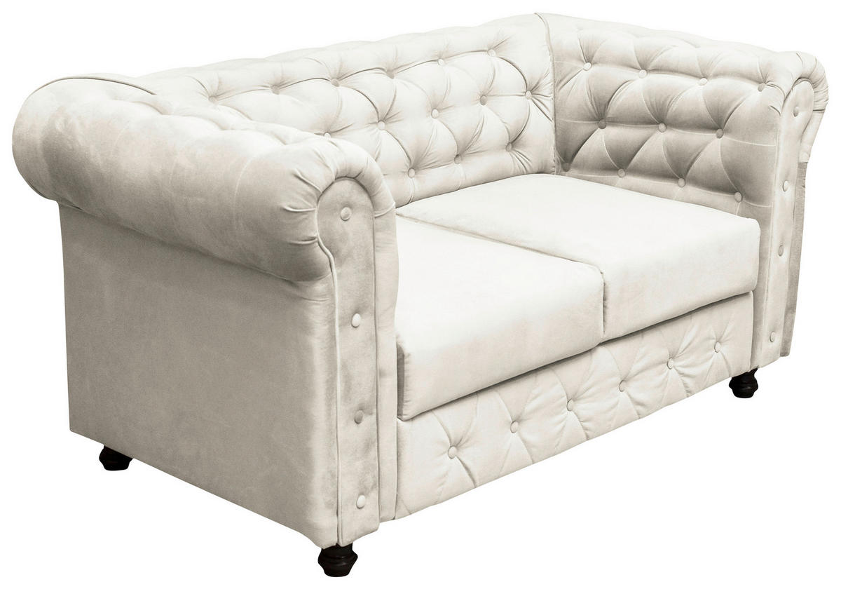 CHESTERFIELD-SOFA in Samt Creme  - Wengefarben/Creme, Basics, Holz/Textil (168/80/90cm) - P & B