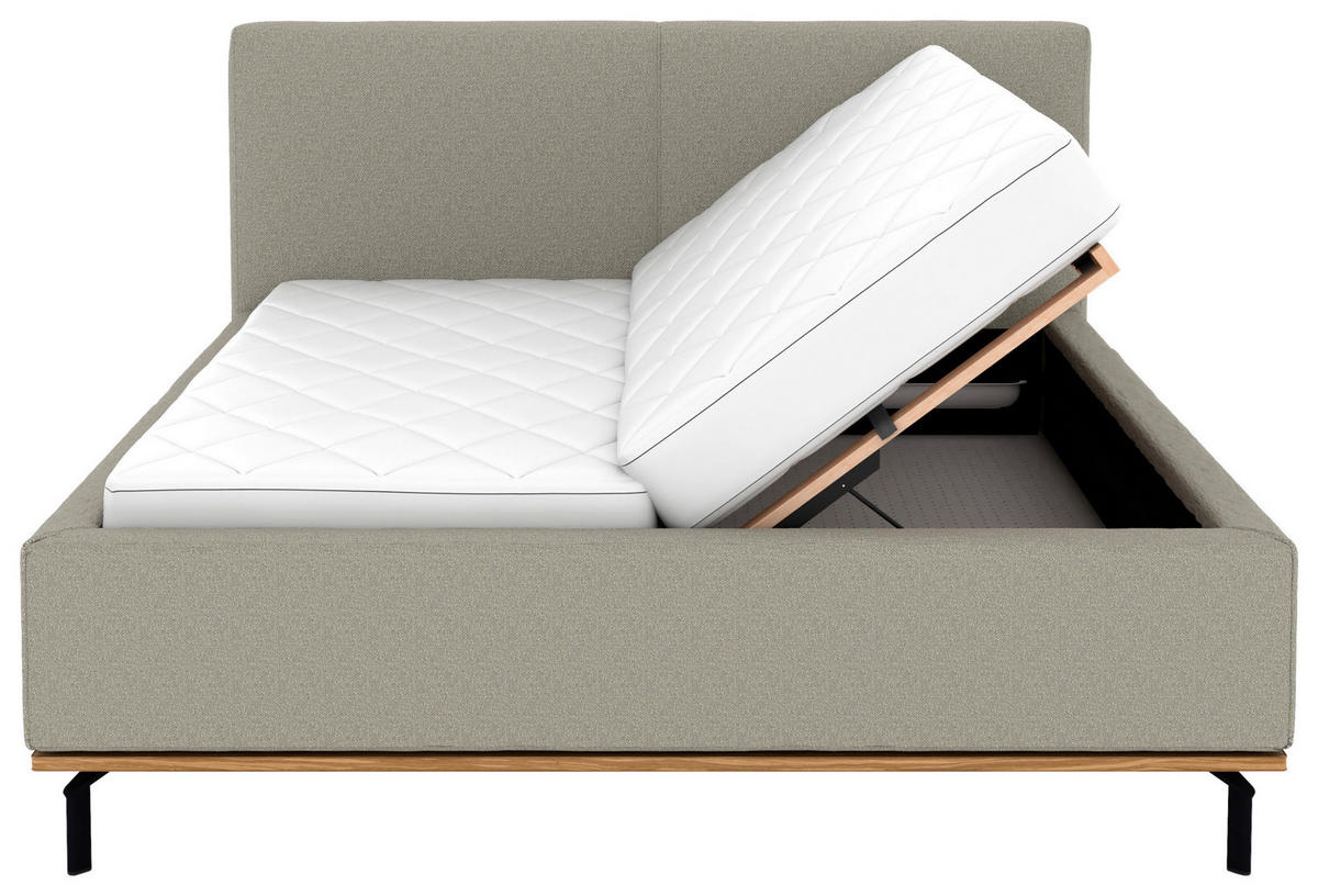 POLSTERBETT 160/200 cm,  in Hellgrau, Matratze, Lattenrost, Bettkasten, H2 + H3 = mittel + fest  - Hellgrau/Graphitfarben, Design, Holz/Textil (160/200cm) - Musterring