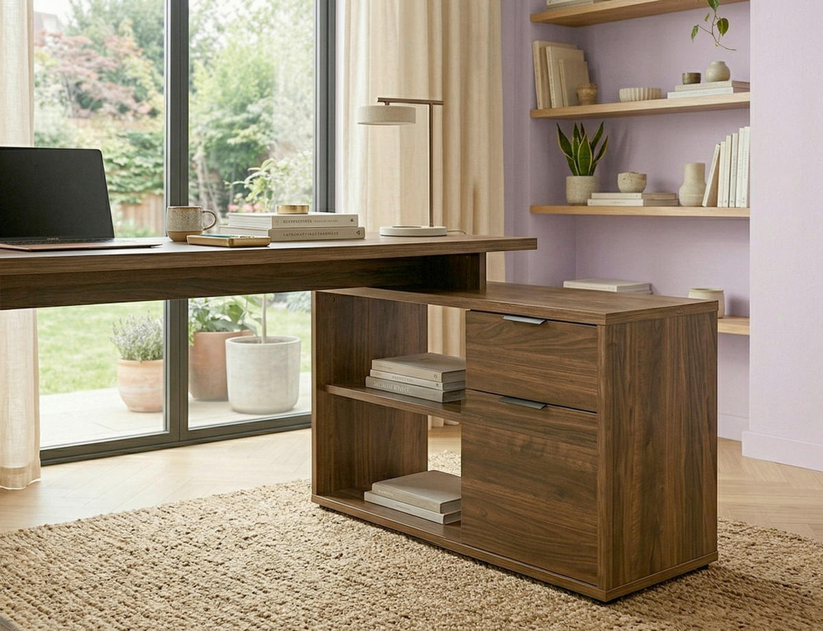 ECKSCHREIBTISCH 140/76/100 cm Walnussfarben Stauraum, seitenverkehrt montierbar, in verschiedenen Holz-Dekoren erhältlich  - Eichefarben/Anthrazit, LIFESTYLE, Holzwerkstoff/Metall (140/76/100cm) - MID.YOU
