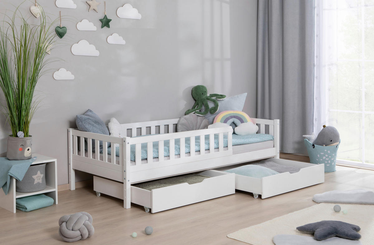 HAUSBETT 90/200 cm Weiss  - Weiss/Naturfarben, Modern, Holz (90/200cm) - MID.YOU