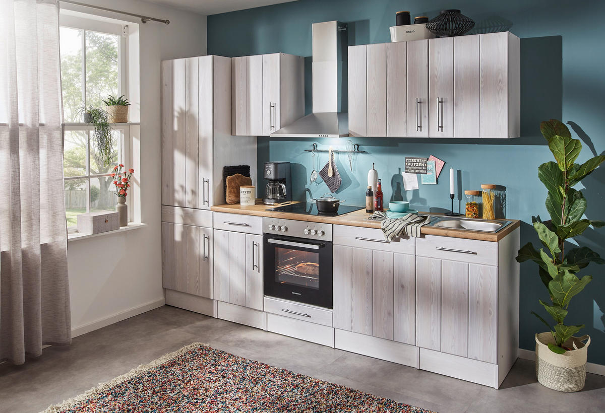 KÜCHENLEERBLOCK   in Weiß, Lärchefarben  - Wildeiche/Edelstahlfarben, Basics, Holzwerkstoff/Metall - Respekta